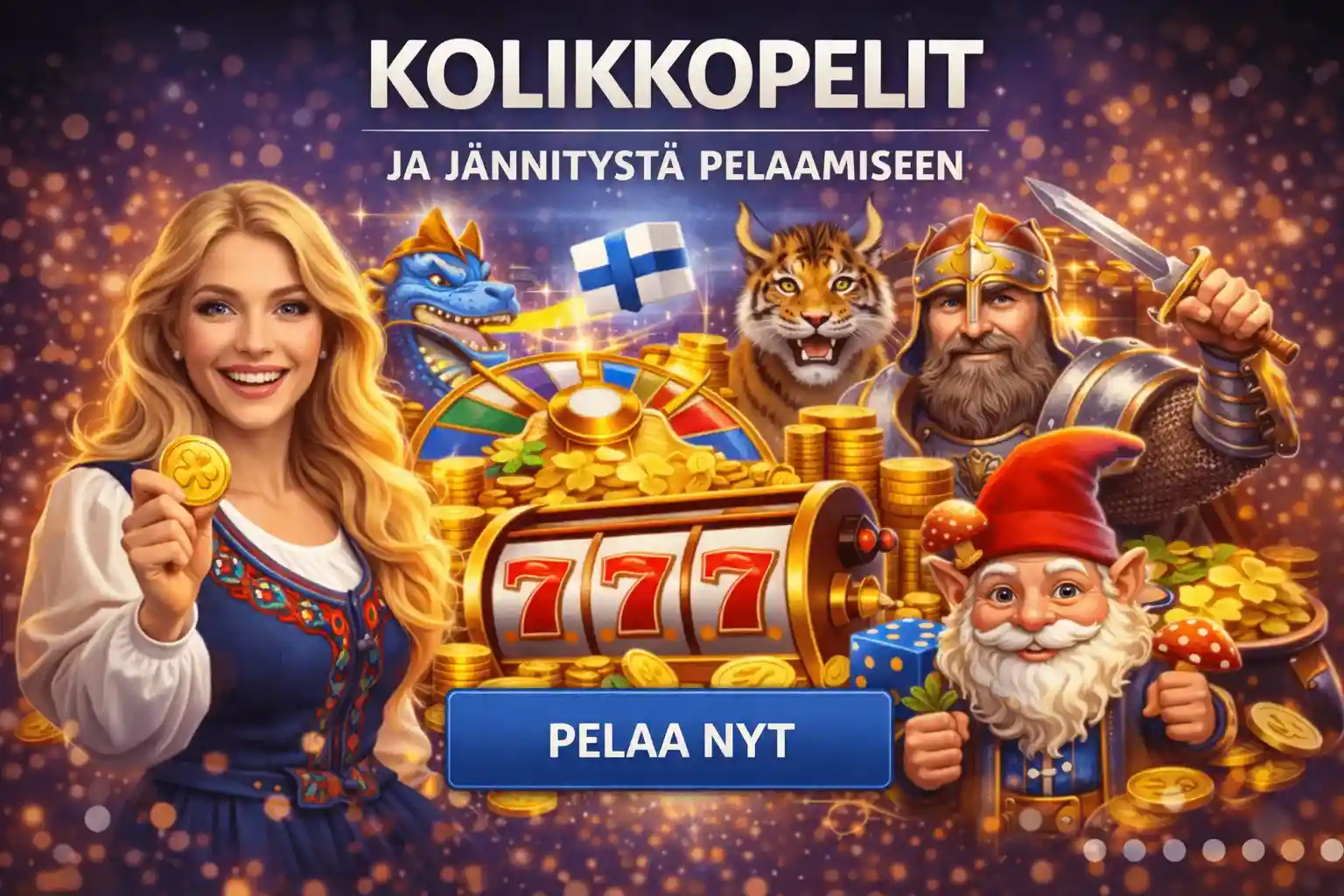 Kolikkopelit, kolikot ja suomalaiset hahmot kasinoteemassa