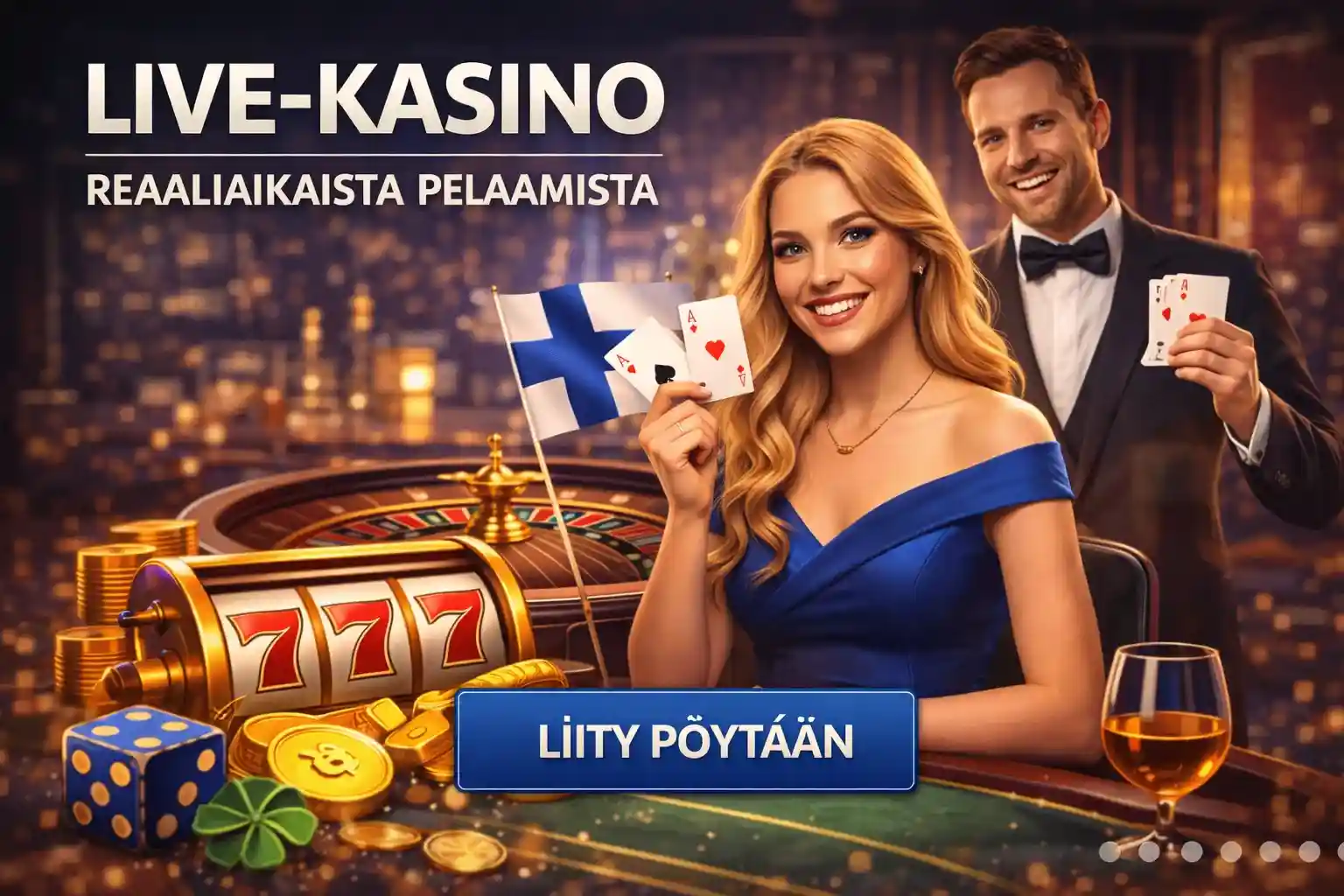 Jakaja ja pelaajat livekasinossa suomalaisella teemalla